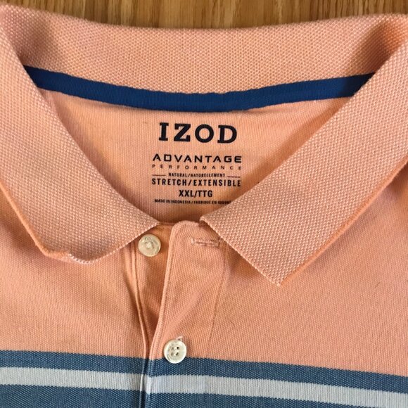 Izod Polo Shirt Advantage Performance XXLT Peach Blue White Stripe Mens Golf Top - Picture 2 of 7